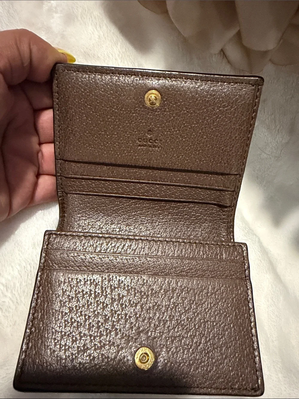 Gucci Ophidia GG Supreme Bi-Fold Card Case Wallet Brown